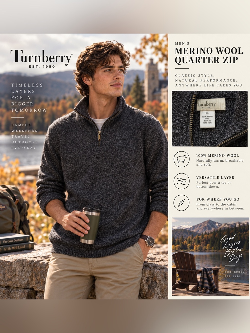 Turnberry Men's Merino Wool Quarter-Zip Sweater - Charcoal